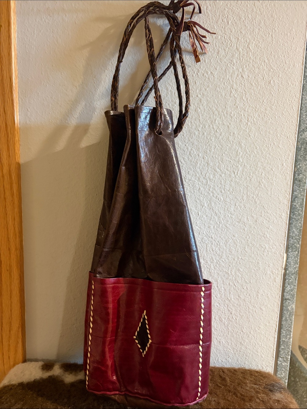 Handcrafted Two-Tone man made Shoulder Bag - Brown & Burgundy